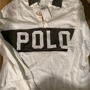 White and olive Polo Long Sleeve Shirt